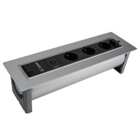 Поворотний розетковий блок Lumine GALAXY 3xрозетки, 2xUSB A+C (20W), срібло