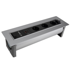 Поворотний розетковий блок Lumine GALAXY 3xрозетки, 2xUSB A+C (20W), срібло