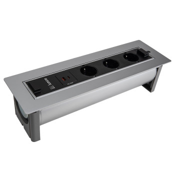 Поворотний розетковий блок Lumine GALAXY 3xрозетки, 2xUSB A+C (20W), срібло