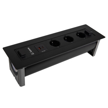 Поворотний розетковий блок Lumine GALAXY 3xрозетки, 2xUSB A+C (20W), чорний