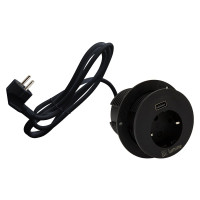 Вбудований розетковий блок Lumine GLOW 1xрозетка, 1xUSB A 12W, чорний