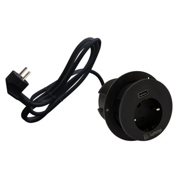 Вбудований розетковий блок Lumine GLOW 1xрозетка, 1xUSB A 12W, чорний