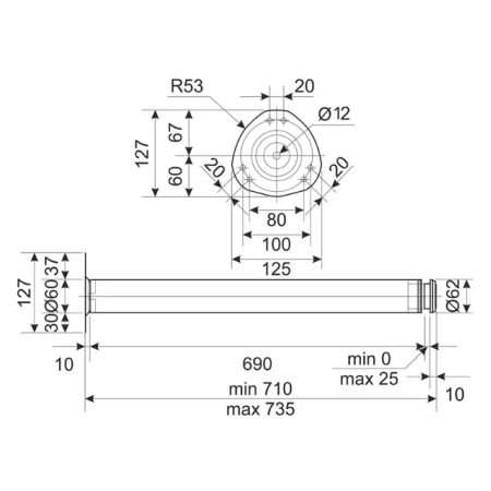 Ніжки для кухонного столу 71 см матовий хром G6