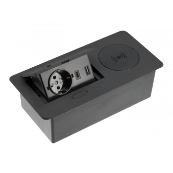 Встраиваемая розетка GTV AVARO PLUS горизонтальная 1 вилка, USB А+С, индукционная зарядка, черная (встраиваемый удлинитель) Встраиваемая розетка GTV AVARO PLUS горизонтальная 1 вилка, USB А+С, индукционная зарядка, черная (встраиваемый удлинитель)