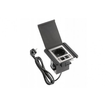 Подовжувач GTV врізний квадратний FLIP, 1xSCHUKO, 2xUSB, 1xLAN, кабель з вилкою 1,5м, чорний