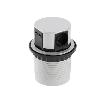 Розетка в столешницу COMFORT 100мм 3 розетки SCHUKO 2xUSB 2,4A -1,5м Алюминий