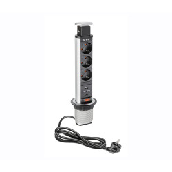 Розетка в стільницю d 60 3 розетки SCHUKO 2xUSB Сірий