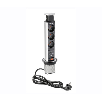 Купить Розетка в столешницу d 60 3 розетки SCHUKO 2xUSB Серый АРХИВ от GTV ФУРНИТУРА