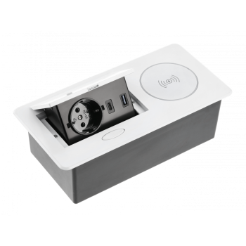 Встраиваемая розетка GTV AVARO PLUS горизонтальная 1 вилка, USB А+С, индукционная зарядка, белая (встраиваемый удлинитель)