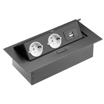 Блок розеток GTV 2 розетки SCHUKO USB А+С без кабелю Чорний