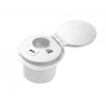 Розетка в столешницу GTV Charger PLUS горизонтальная 1 вилка, USB А+С, индукционная зарядка, провод 1,5м Белый Розетка в столешницу GTV Charger PLUS горизонтальная 1 вилка, USB А+С, индукционная зарядка, провод 1,5м Белый