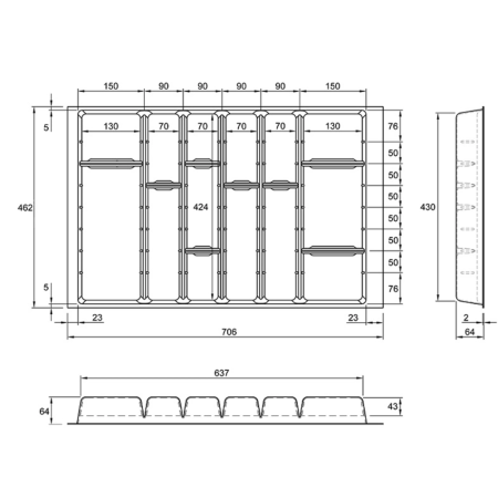 Лоток для приладів OrgaTray 590 800 * L470 Сірий