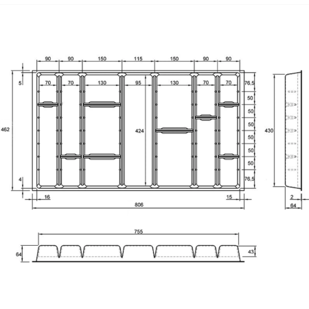 Лоток для вилок і ложок OrgaTray 590 900 * L470 антрацит