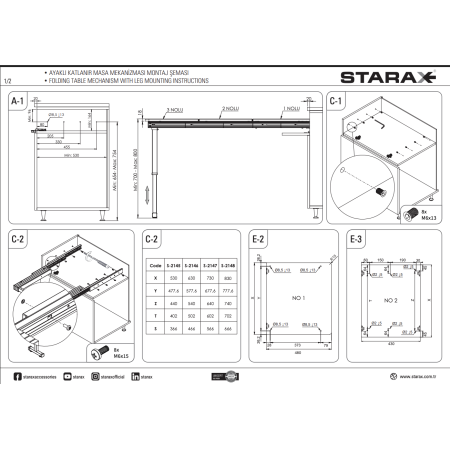 Механізм висувного розкладного стола з опорою Starax S-2148-A, 864x515x125, секція 900мм, АНТРАЦИТ