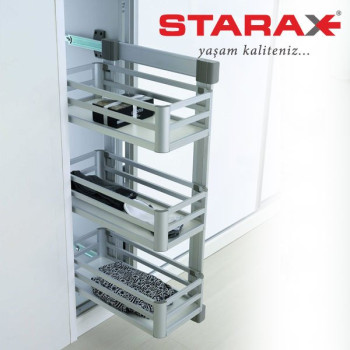 Купити Кошик для білизни 3-х рівнева висувна, Starax S-6271 LВ бічне кріплення ліва алюміній АРХІВ від Меблева фурнітура STARAX (Туреччина)