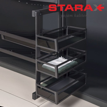 Купить Карго в шкаф 3х уровневая выдвижная с доводчиком Starax S-6721-A (S-6781) левое антрацит КАРГО В ШКАФ от Мебельная фурнитура STARAX (Турция)