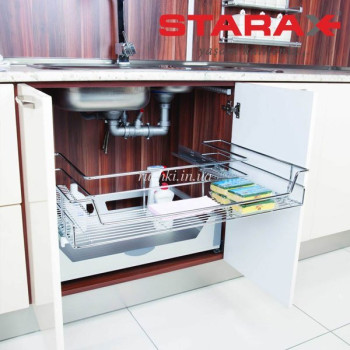 Купить Корзина полного выдвижения под мойку секция 900мм STARAX S-2352 хром АРХИВ от Мебельная фурнитура STARAX (Турция)