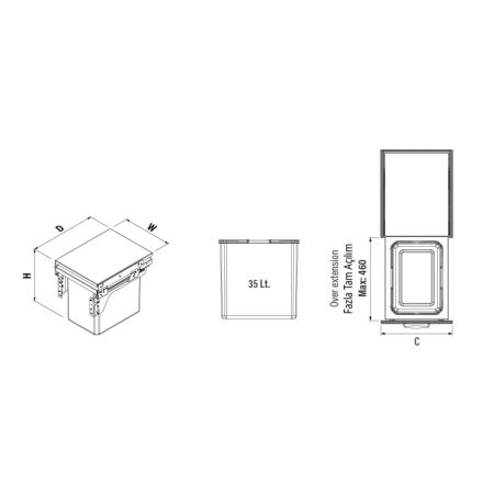 Система для мусора на Тандем направляющих Blum, 35л, STARAX S-2300-A 364x470x435, секция 400мм, АНТРАЦИТ