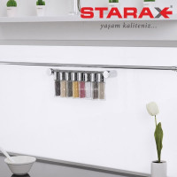 Полиця для зберігання спецій Starax S-4012, 8 ємностей, хром+пластик