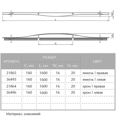 Ручки для меблів Cosma M 570.160.1600 хром / ліва
