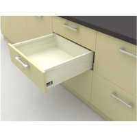 Выдвижные ящики на кухне InnoTech Atira полного выдвижения L470 белый H144 (бок Н70+TopSide металл) c доводчиком SilentSystem