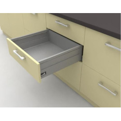 Выдвижные ящики кухня InnoTech Atira полного выдвижения L470 серебро H144 (бок Н70+TopSide металл) c доводчиком SilentSystem