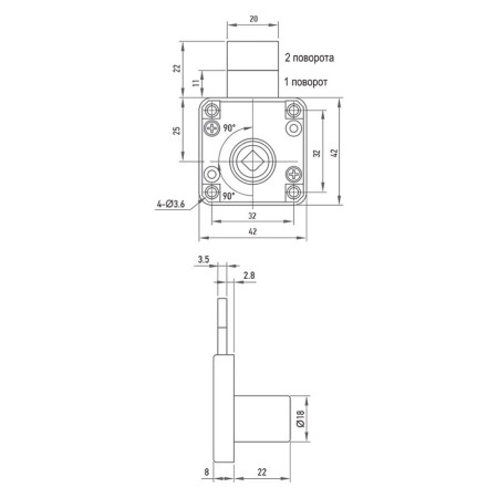 Замок для тумбочки Muller CL 22mm