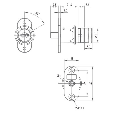 Замок на шкаф купе Muller СN 22mm