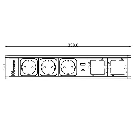 Розеточний блок ASA VersaTek 3x220+1USB 5V с двумя свободными тунелями, алюминий (061.00F.00020)