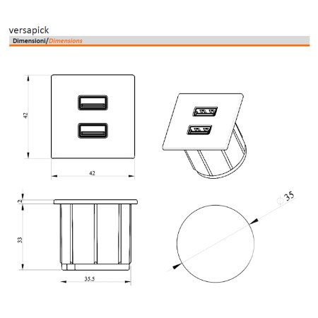 Мебельная USB розетка  ASA VersaPick type A+C золото (060.29Z.00048)