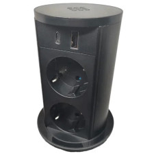 Розетковий блок ASA VersaLift 2x220, бездротова зарядка, USB A+C, чорний колір (060.47F.00115)