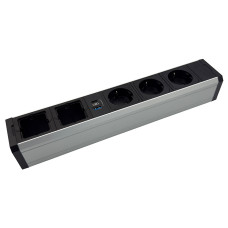 Розеточний блок ASA VersaTek 3x220+1USB 5V с двумя свободными тунелями, алюминий (061.00F.00020)