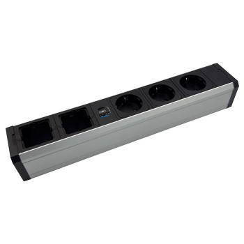 Купити Розеточний блок ASA VersaTek 3x220+1USB 5V с двумя свободными тунелями, алюминий (061.00F.00020) РОЗЕТКА В СТІЛЬНИЦЮ від ASA Plastici
