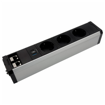 Купить Розеточный блок ASA VersaTek 3x220+1USB 5V+2RJ45 алюминий (060.00F.00165) РОЗЕТКА В СТОЛЕШНИЦУ от ASA Plastici