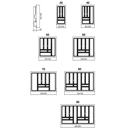 Лоток для столових приборів 430 * 490 сірий REJS