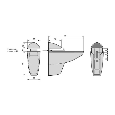 Кріплення для скляної полиці GIFF Сamelar L75 хром