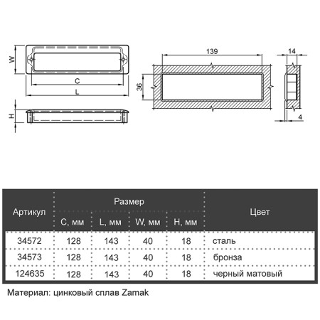 Меблеві ручки Marella CL 15203.143 чорний матовий