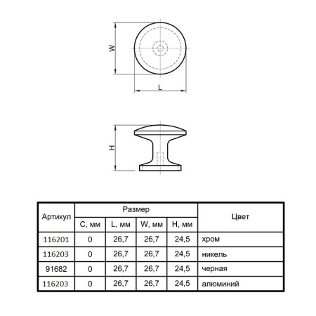 Меблева ручка кнопка кругла GP 1601-1 (DG 16 G1) чорна