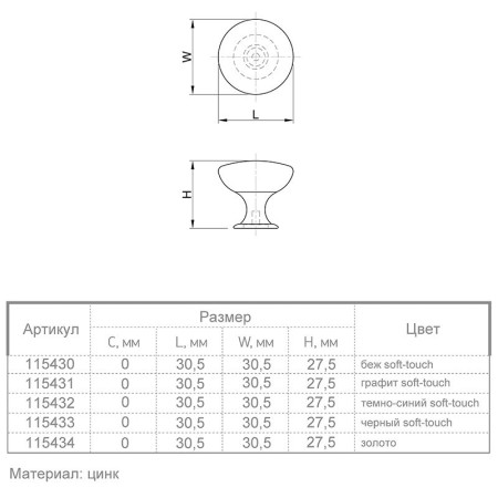 Ручки для мебели круглые Ferro Fiori M 0090.01 графит Soft-touch