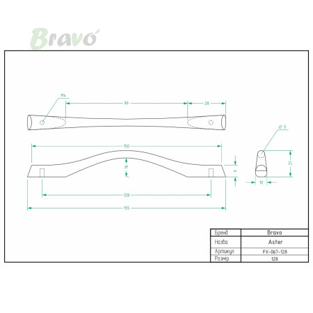 РУЧКА ДЛЯ МЕБЛІВ BRAVO ASTER/ 128,ЧОРНА