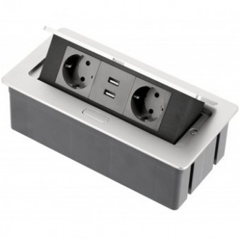 Купити Розетка з usb горизонтальна на 2 вилки + 2 USB Soft алюміній РОЗЕТКА В СТІЛЬНИЦЮ від Фурнітура GTV